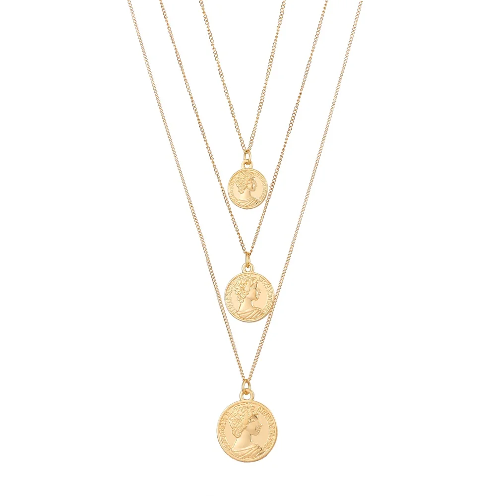 Vintage Carved Coin Necklace For Women Fashion Gold Color Medallion Necklace Multiple Layers Pendant Long Necklaces Boho Jewelry