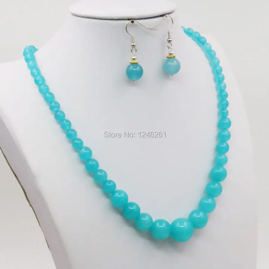 6-14mm Shining Blue Amazonite Lucky Stone Tower Necklace Chain Earring Sets Round Beads Jewelry Making Gifts Accessories 18inch