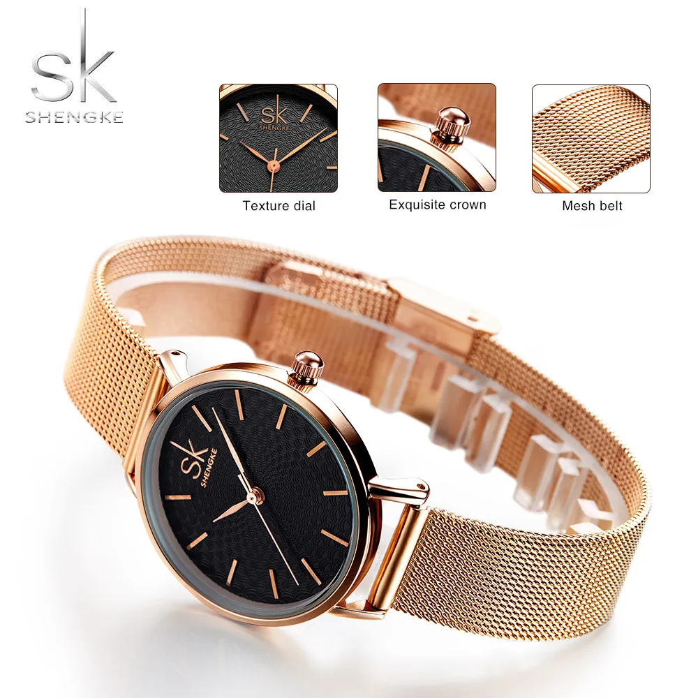 Shengke Brand Luxury Women Watches High Quality Gold Mesh Belt Dress Women Watch Wristwatch Female Clocks Reloj Mujer 2022SK