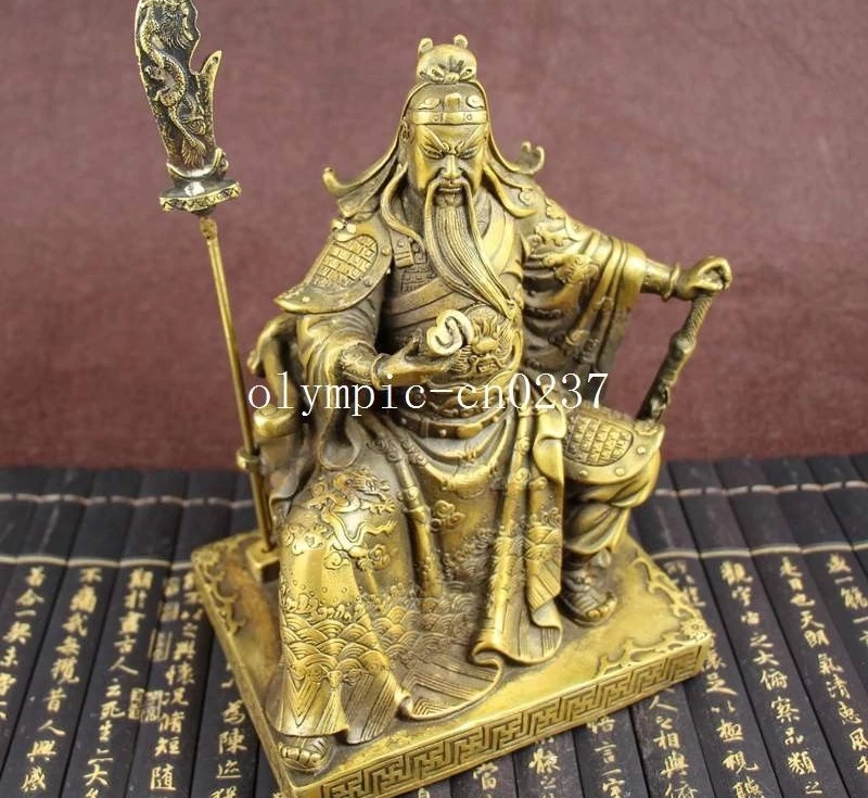 9'' copper brass carvings home fengshui Sangharama Bodhisattva dragon Guan Gong