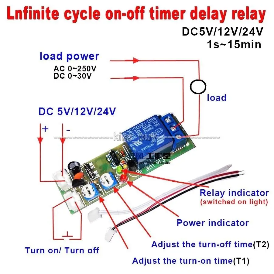 DC 5V 12V 24V Infinite Cycle Delay Timing Timer Relay ON OFF Switch Module Time control Delay Adjustable