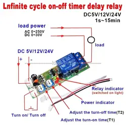 DC 5V 12V 24V Infinite Cycle Delay Timing Timer Relay ON OFF Switch Module Time control Delay Adjustable