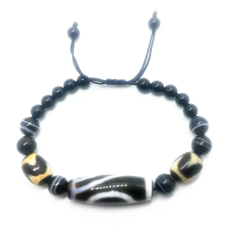 Tibet Dzi Beads 1 Eye Dzi Beads with Old Tiger Tooth DZI Beads Onyx Beads Weave String Bracelets for Men and Women