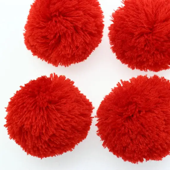 Conjunto de 40 peças de fio fino solto pom pom 4cm-6cm, fio vermelho pom pom