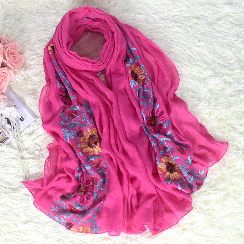 الجملة جديد وصول 10 قطعة المرأة القطن الكتان الباشمينا كيب اليدوية التطريز زهرة Mujer Bufanda اللفاع وشاح الموضة
