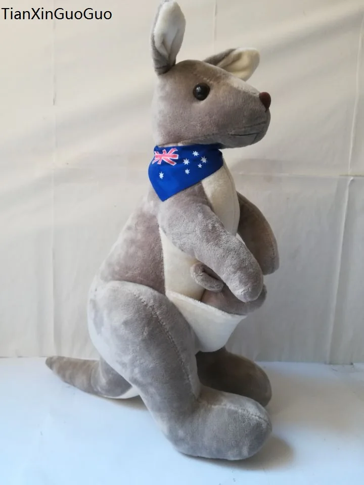 large 45cm lovely kangaroo plush toy blue flag kangaroo soft doll throw pillow Christmas gift b1472