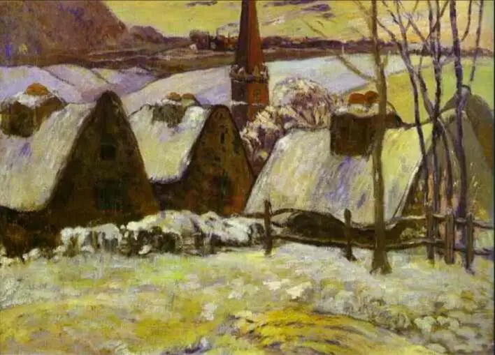 

High quality Oil painting Canvas Reproductions Breton village under snow by the Sea (Le Pouldu)by Paul Gauguin hand painted