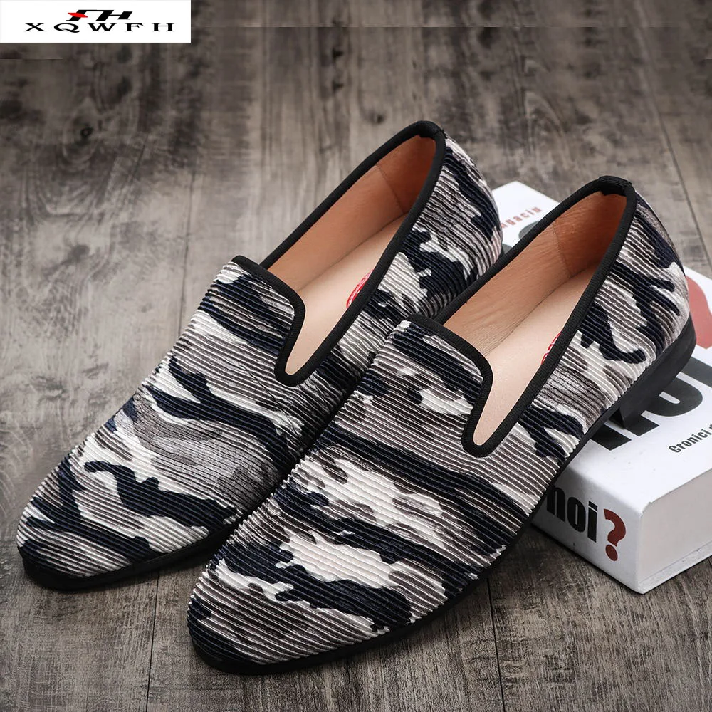 Leather Men Casual Shoes Hand-printed Camo Velvet Men Loafers Comfortable Breathable Mens Shoes