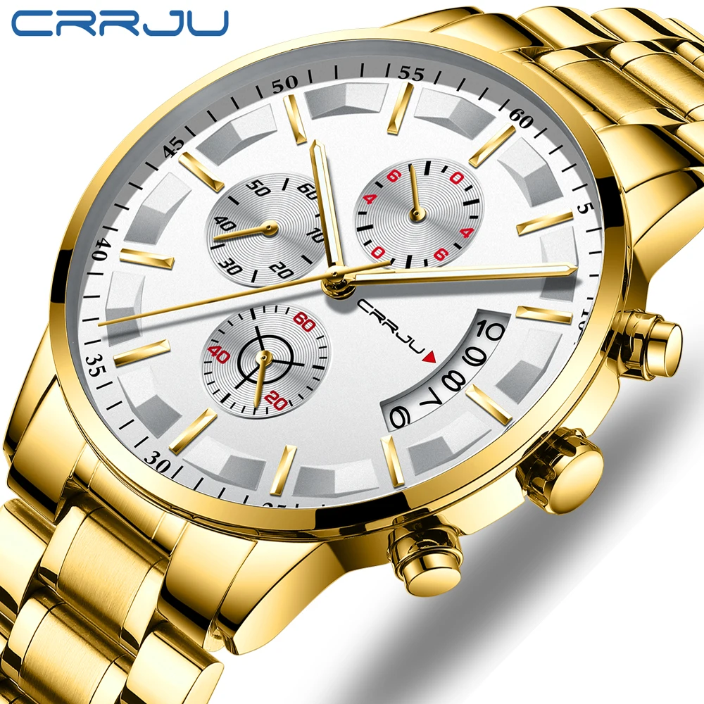 

CRRJU Gold Watch Mens Watches Top Brand Luxury Sport Men's Quartz Clock Waterproof Military Wrist Watch Relogio Masculino Saat