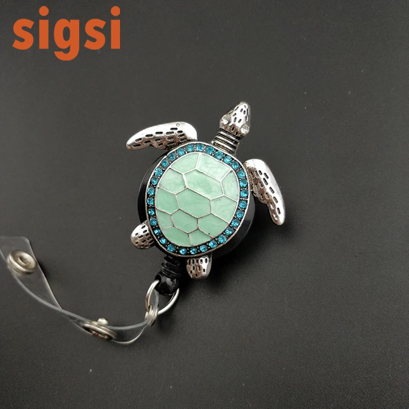 

10pcs/lot free shipping blue enamel and crystal turtle retractable medical ID badge holder