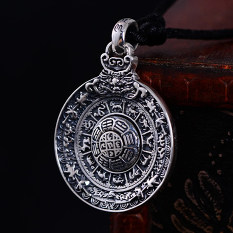 MAYONES Religion Authentic 925 Sterling Silver Round Necklace Pendant Men Chinese Zodiac Signs Vintage Pendants Jewelry For Male