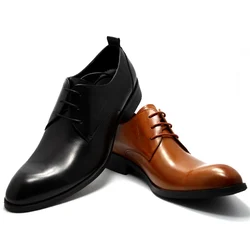 Sipriks Szie 37 45 Genuine Leather Dress Shoes Men's Classic Boss Brown Derby Shoes Pointed Toe Work Social Mocassin Homme FelIx