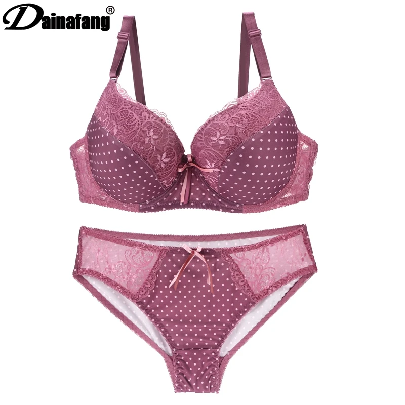 DaiNaFang  38/85 40/90 42/95 CDE Cup Bras Set Push Up Lace Lady Lingerie Hollow Outfit G-string Embroidery Underwear Sets