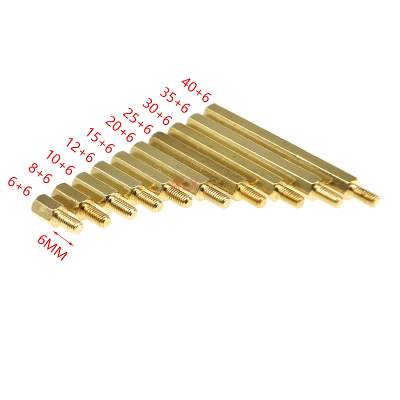 Entretoise de goujon en laiton à tête hexagonale, vis d'espacement, pilier fileté, entretoise STANDOFF PCB, M3 * 6mm, 8mm, 10mm, 12mm, 15mm, 20mm, 25mm, 30/40mm + 6mm, 20 pièces