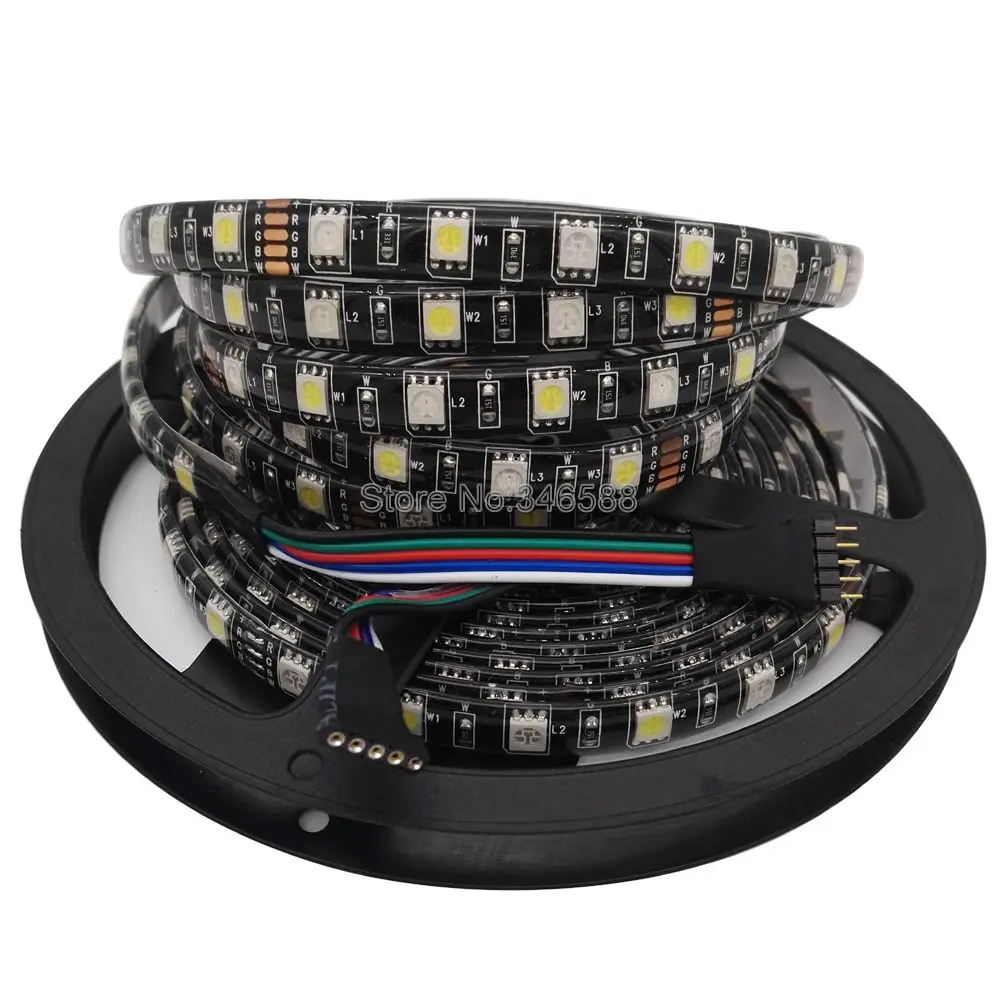 5m DC 12V SMD 5050 elastyczny pasek LED 60LEDs/m czarny biały PCB taśma LED RGB/ciepły biały/czerwony/zielony/niebieski/RGBW IP20 IP65