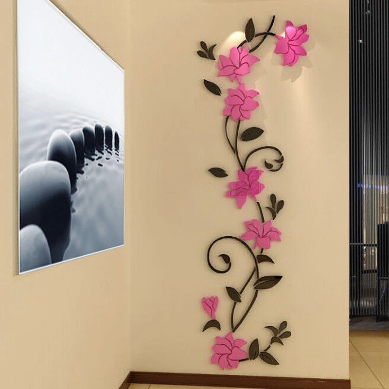 New Arrival Wall Sticker Acrylic flower 3D Romantic Rose Flower Wall Sticker Hot Removable Home decor Decal Room Vinyl