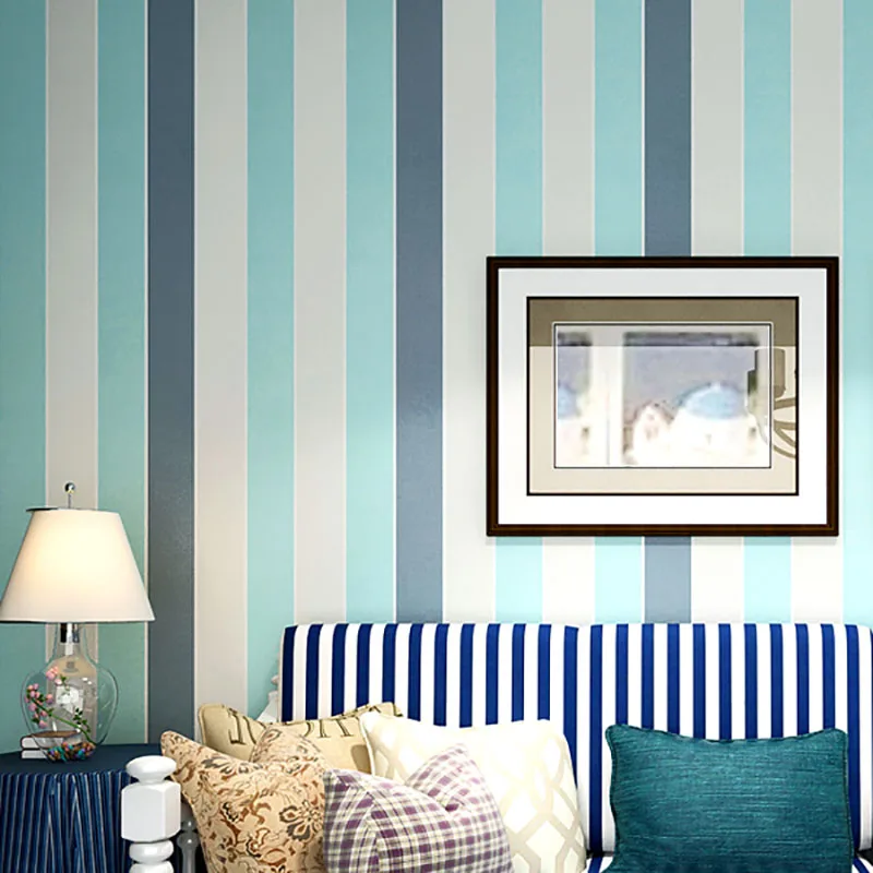 

Mediiterranean Style Blue Stripe Wall Paper Roll for Living Room Wallpaper Mural for Bedroom Walls 3d background papel de parede