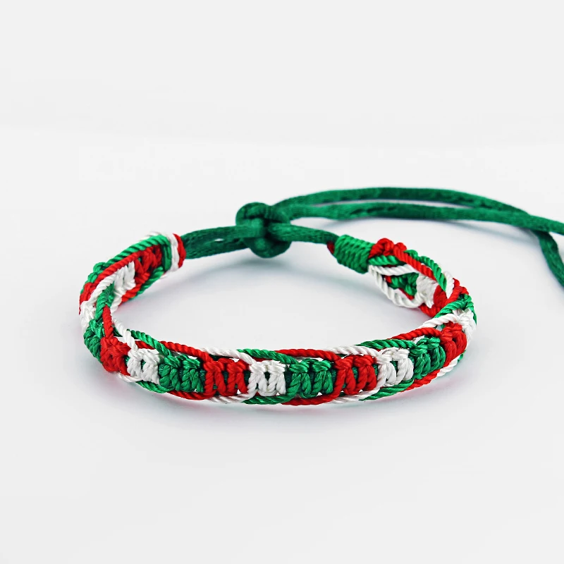 

10PCS Fashion Handmade Bracelet Italy Flag Green Red White Silk Cord Macrame Friendship Surfer Bracelet