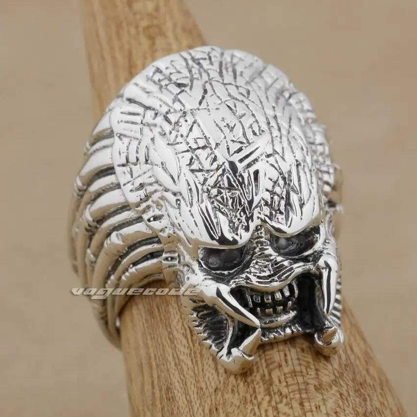 

925 Sterling Silver Alien Predator AVP Mens Biker Rocker Punk Ring 9M003