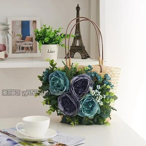 22x20CM Small Flowers Straw Bag Beach Bag Rattan Bag Handbag Braid Women Bag a5352
