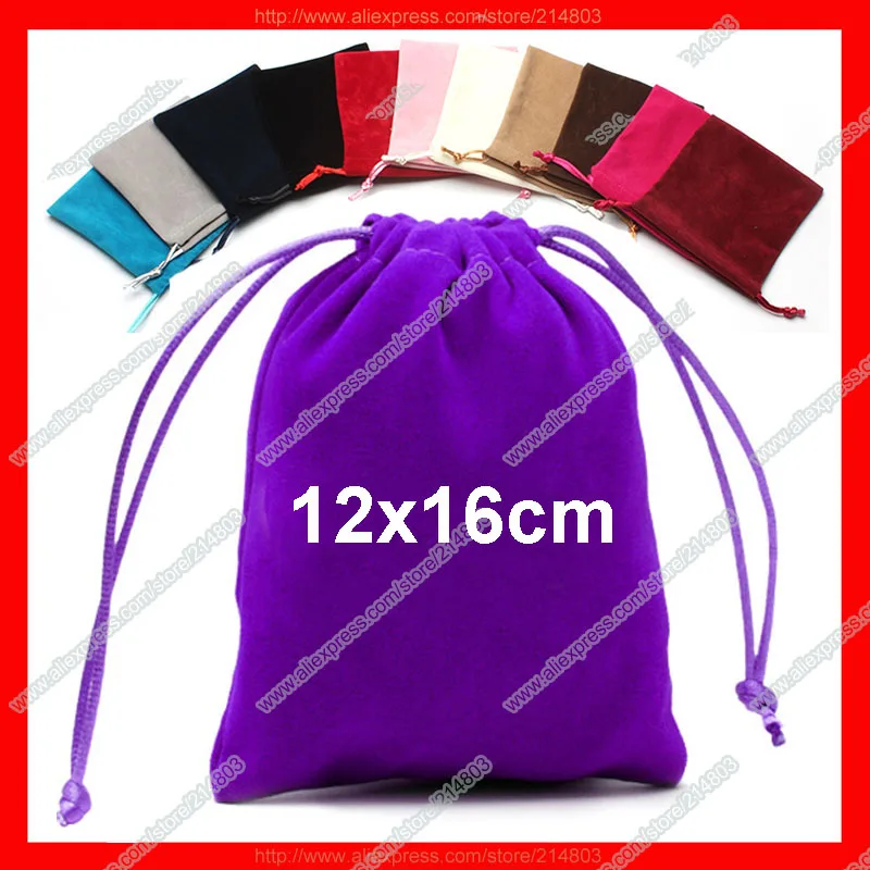 

100Pieces size 12x16cm Velvet Drawstring Pouches Gift Bags with Business Logo Printed