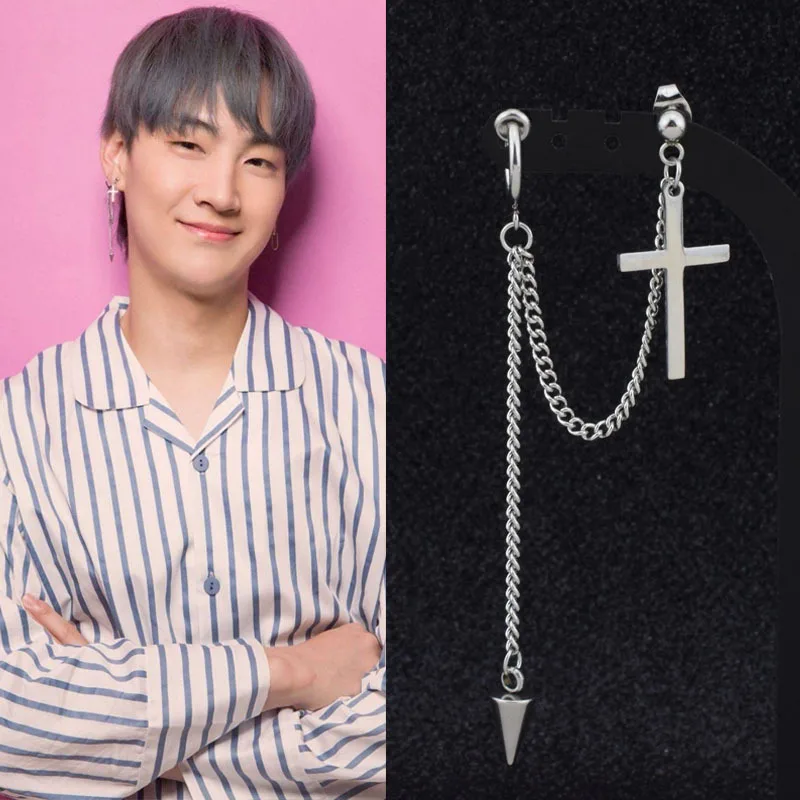 got7men earring Mens single Spike stainless steel earring  Spike and Chain Bajoran Earring, Stainless Steel Hypoallergenic Studs