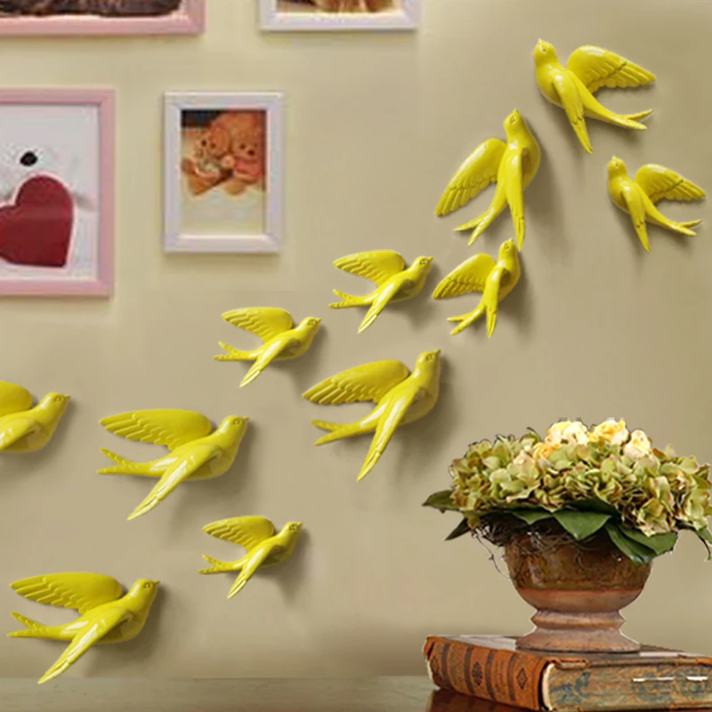 Resin 3d Swallow Birds Figurine Wall Stickers Home Decor Accessories For Living Room Home Decoration Stickers Wall Decoration