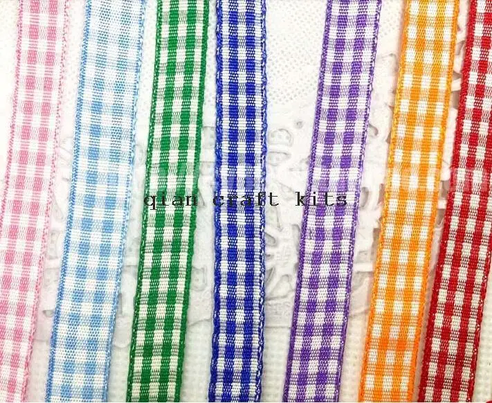 250 yards mix color 10mm Gingham Ribbon Trim - Plaid Ribbon - 3/8