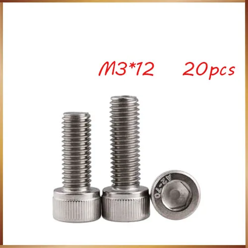 Free shipping M3*12 20pcs 304 highquality stainless steel hexagon socket headscrew,DIN912bolt satinless nails,revet,bolts