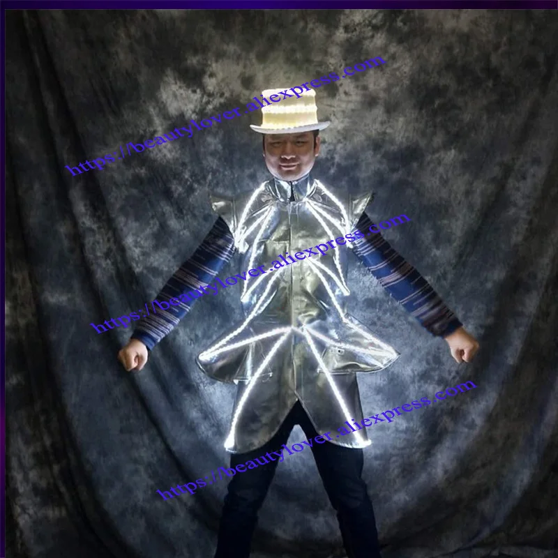 luminous jacket Future technology space show light up costume Singer performance wears dress men led robot suit suit glowing hat