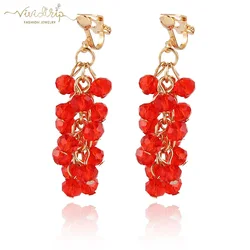 New Fashion Handmade Grape Bunches Luxury Crystal Beads Clip Earrings Without Piercing For Female Wedding Party Ear Clip Jewelry
