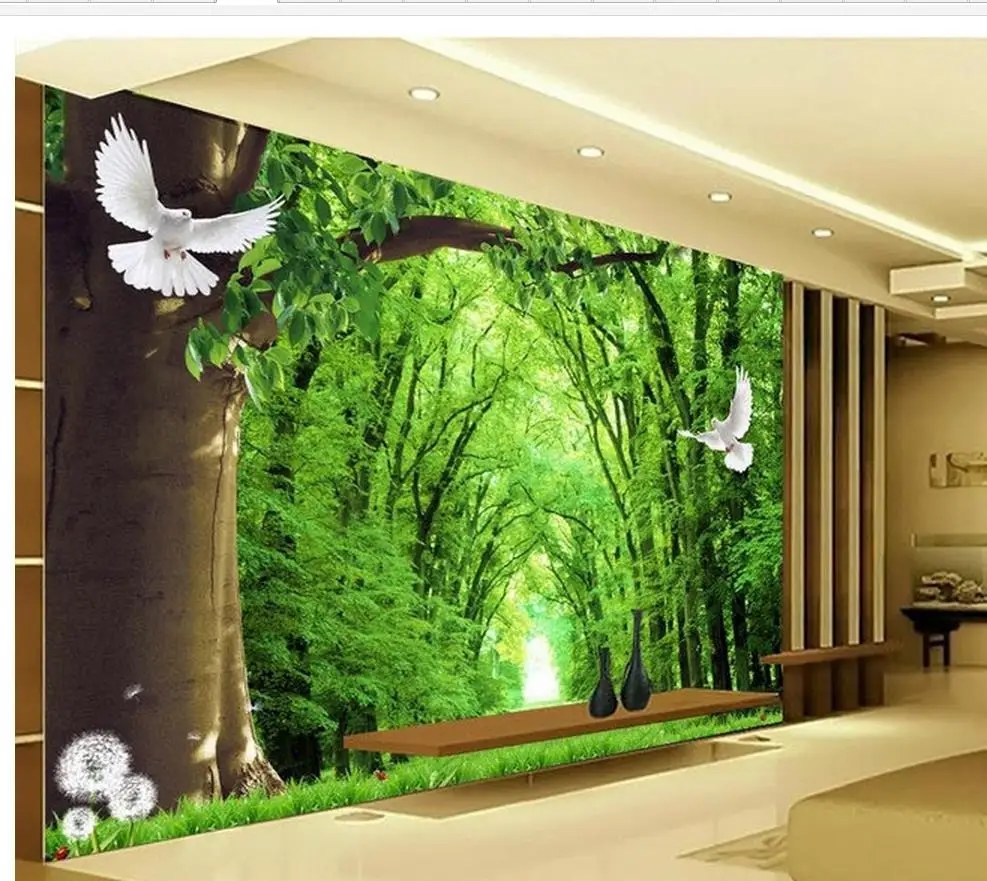 

3d customized wallpaper Forest paths pigeons TV backdrop decorative painting photo 3d wallpaper