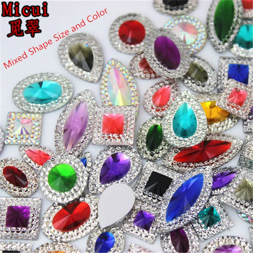 Micui 50pcs Mixed Sizes Shapes Bling Resin Rhinestone Flatback Crystal Stone DIY Wedding  Appliques Decoration Crafts MC2000