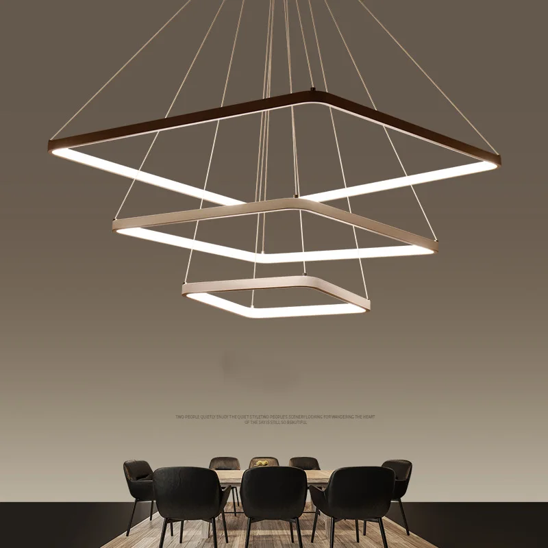 

Modern LED Pendant Light 3 Rings Square Pendant Lamp Suspension Lighting Fixture For Living Room Bedroom Dining Room