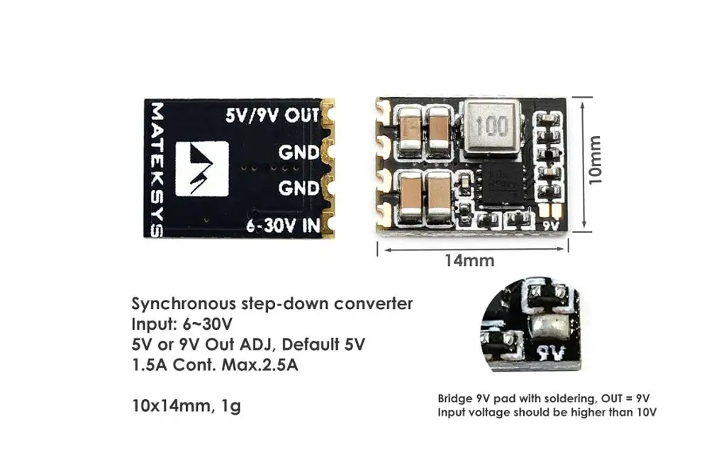 Sistema Matek MICRO BEC 6-30V a 5V/9V-ADJ regulador reductor para FPV RC, accesorios para Dron de carreras, pieza de quadcopter, 3 unids/set/Set