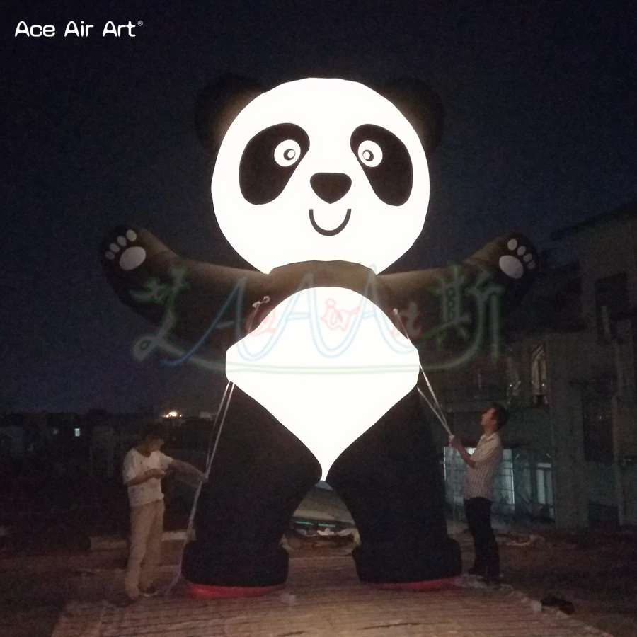 Beautiful Giant Inflatable Standing Panda Replica Pop Up LED Animal Model for Advertising Outdoor Display