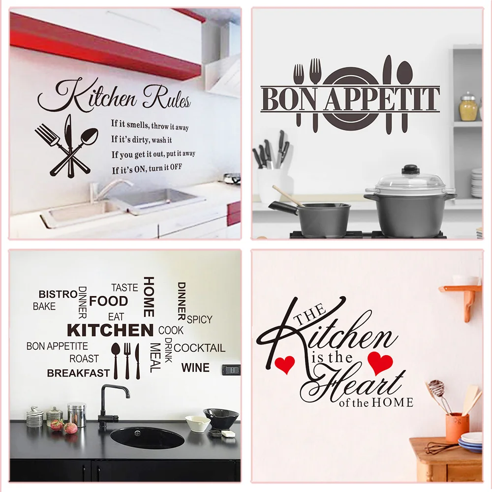 Enjoy Your Cook Time Kitchen Rules Bon Appetit Quotes Wall Stickers For Home Decoration Waterproof Mural Art Diy Vinyl Decals