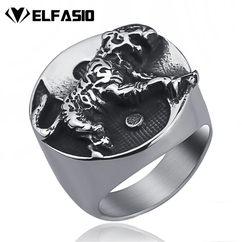 Men\'s Tiger Yin and yang tai chi Chinese Style Stainless Steel Ring Fashion Jewelry US Size 8-13