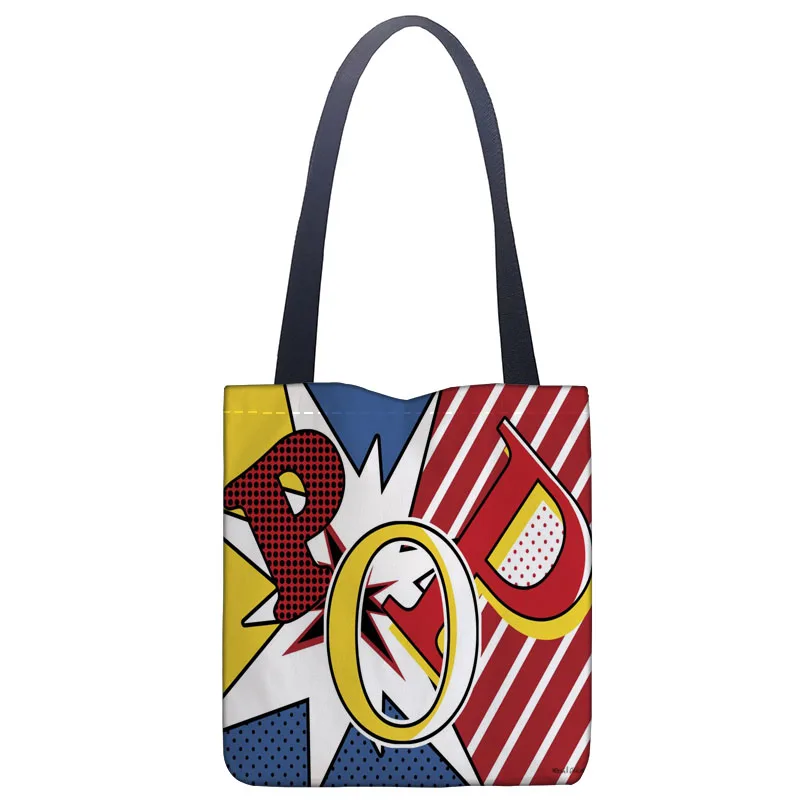 

Comic Pop Art Tote Bag Foldable Shopping Bag Reusable Eco Large Unisex Canvas Fabric Shoulder Bags Tote Grocery Cloth Bags