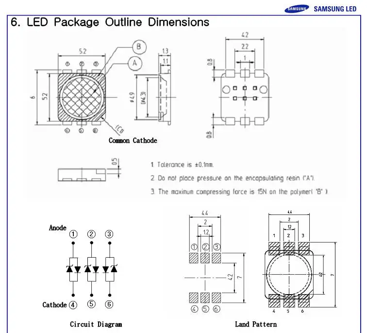 200pcs/lot  SPMWHT5606 5252/5050 patch LED lamp.6 foot with zener 4000K