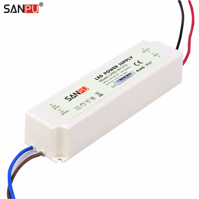 SANPU SMPS 12v 60w LED Power Supply Waterproof 5a Constant Voltage Switch Driver 220v 230v ac-dc Lighting Transformer IP67 White