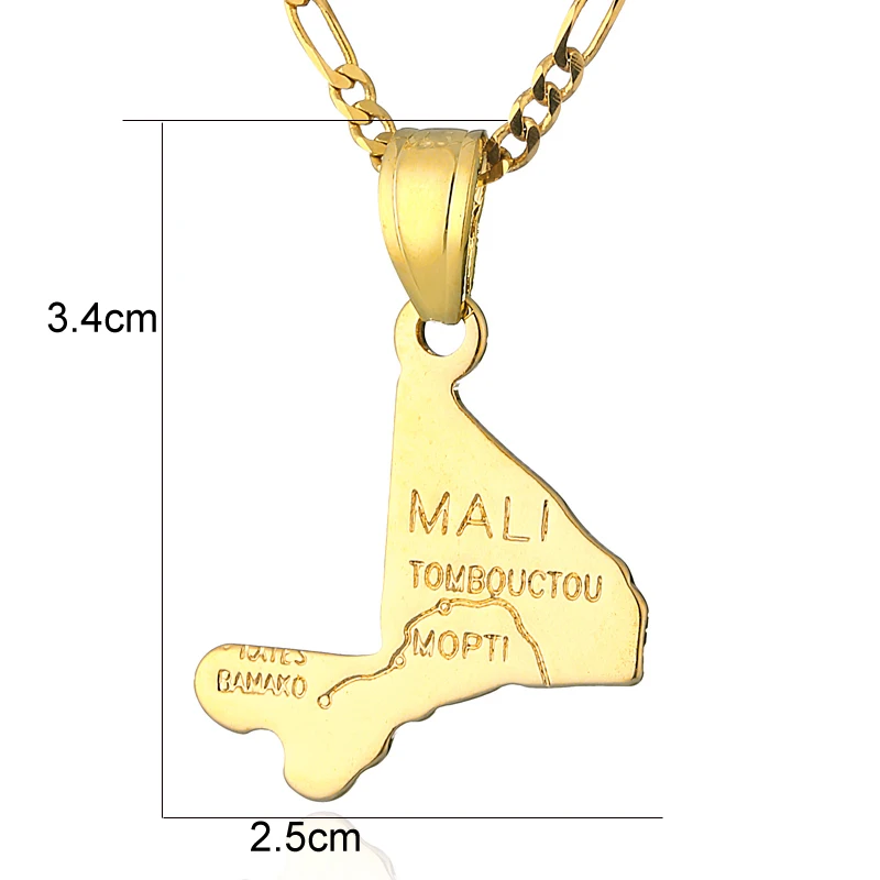 Ethlyn Top Brand Gold  Mali Map pendant & necklace for women & men Gold Color Mali  country Map Jewelry Pendant  P34