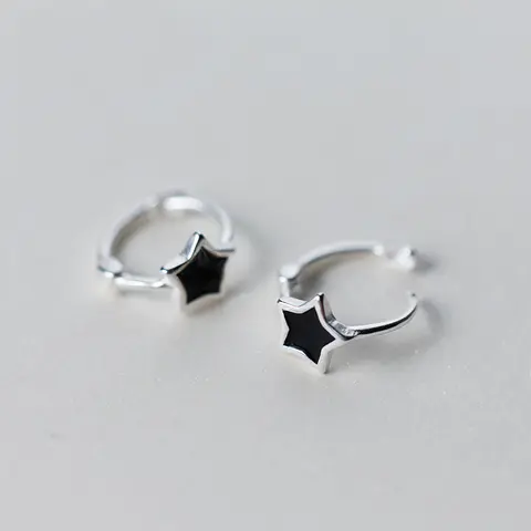 MloveAcc 블랙 에나멜 스타 925 스털링 실버 서클 작은 루프, 허기 후프 귀걸이, 여성 쥬얼리, 어린이 소녀 아로스 아레테