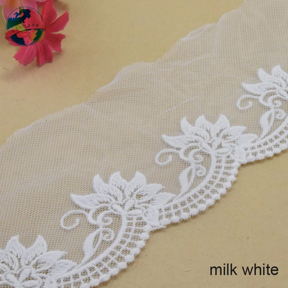 8cm Width White Cotton Embroidery Lace Curtain Ribbon Fabric Guipure Diy Trims Warp Knitting Sewing Wedding Accessories#3046