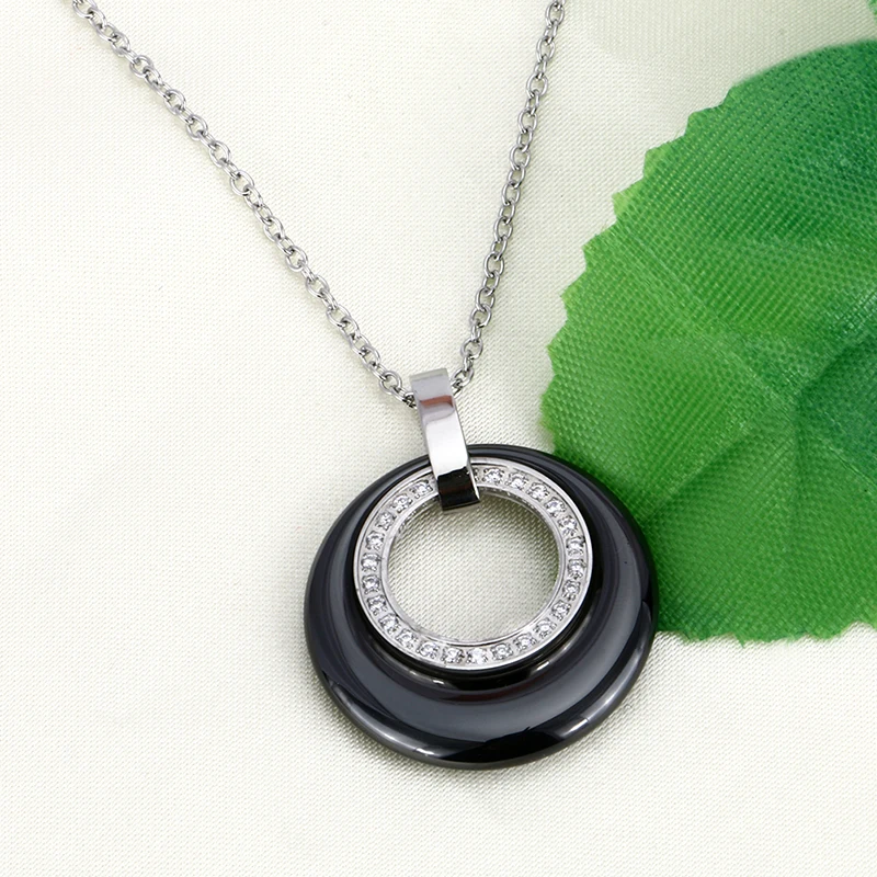 New Arrival Multiple Zircon Ceramic Necklaces & Pendants for Women Jewelry Double Circle CZ Wedding Chokers Necklace Women Gift