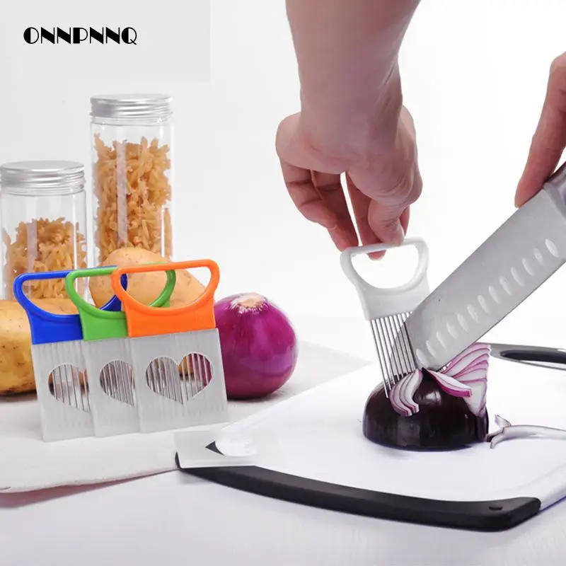 Creative Tool Stainless Steel Onion Needle Vegetable Slice Fixer Fruit Tomato Slicer Vegetable Chopper For Kitchen  Accessories