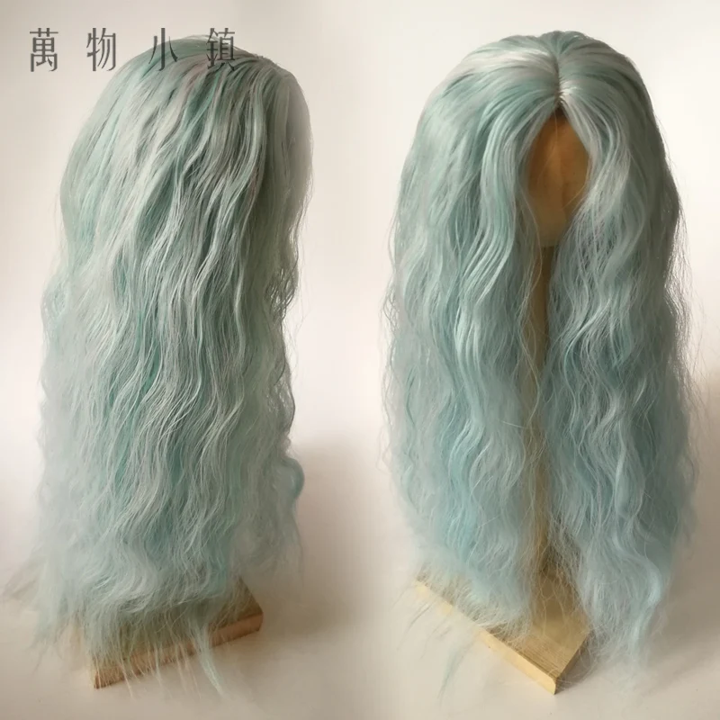 New Mixed color blue Curly hair 1/3 9-10 inch 22-24cm BJD SD DD Doll Wig