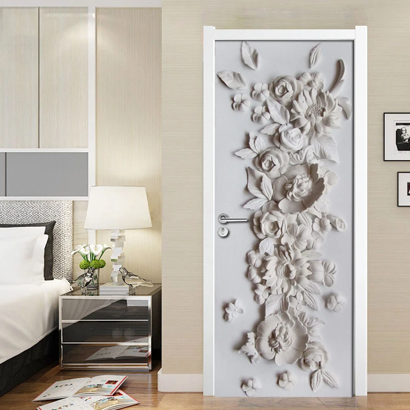 Creative DIY 3D Embossed Flower Door Sticker Wall Mural Wallpaper Decal PVC Self-adhesive Waterproof Vinyl Wall Paper Art Decor