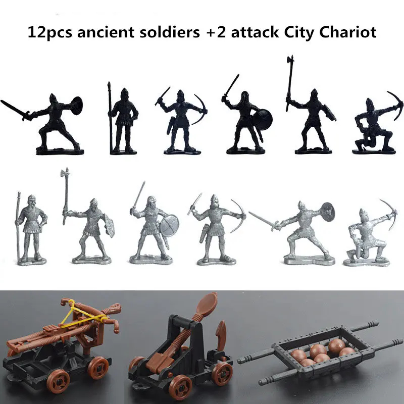 

Medieval Military War Simulation Warriors Ancient Soldier Military attack a city War chariot figures Model for Children Gifts