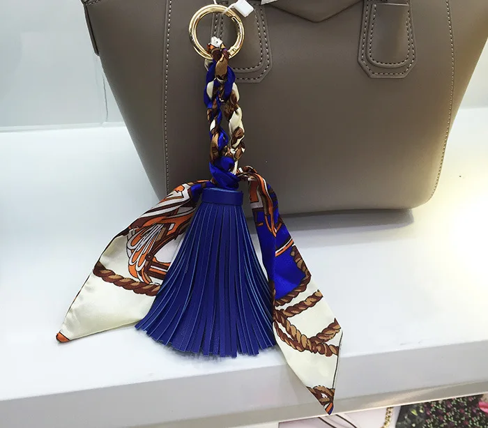 Animal Plush keychain Fashion Women pom pom Fur key chain Scarf leather tassel Fashion Phone Key Holder K1258